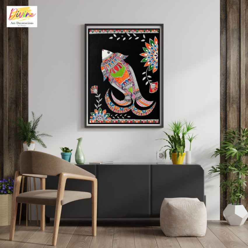 Madhubani Panting || Canvas Painting|| Beautiful Color Fish || Madhubani Art - Abstract Art Perfect for Wall and Home Decoration - Image 2