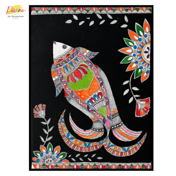 Madhubani Panting || Canvas Painting|| Beautiful Color Fish || Madhubani Art - Abstract Art Perfect for Wall and Home Decoration