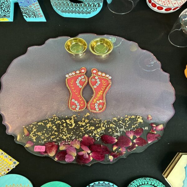 Handmade Resin puja plate with laxmi Charan for Diwali and other festive