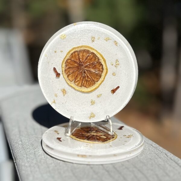 Coasters with dried lemon slice